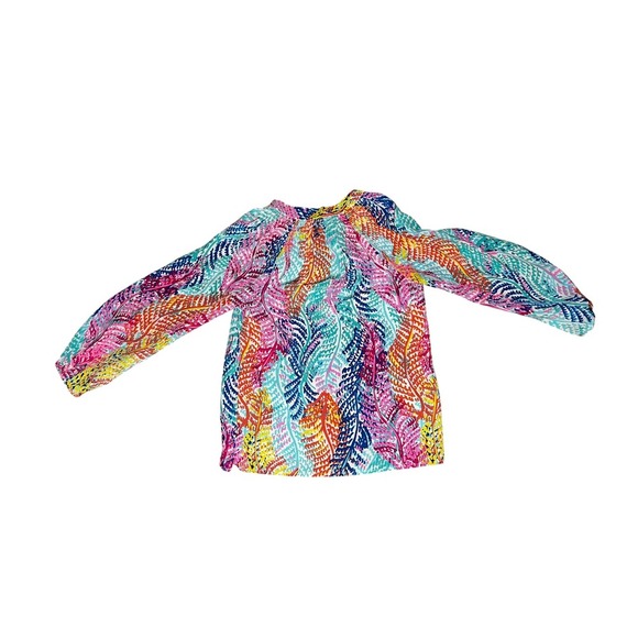Lilly Pulitzer 100% Silk Multicolor Leaf Print Tunic Top   dopamine Sz xs - Picture 2 of 6